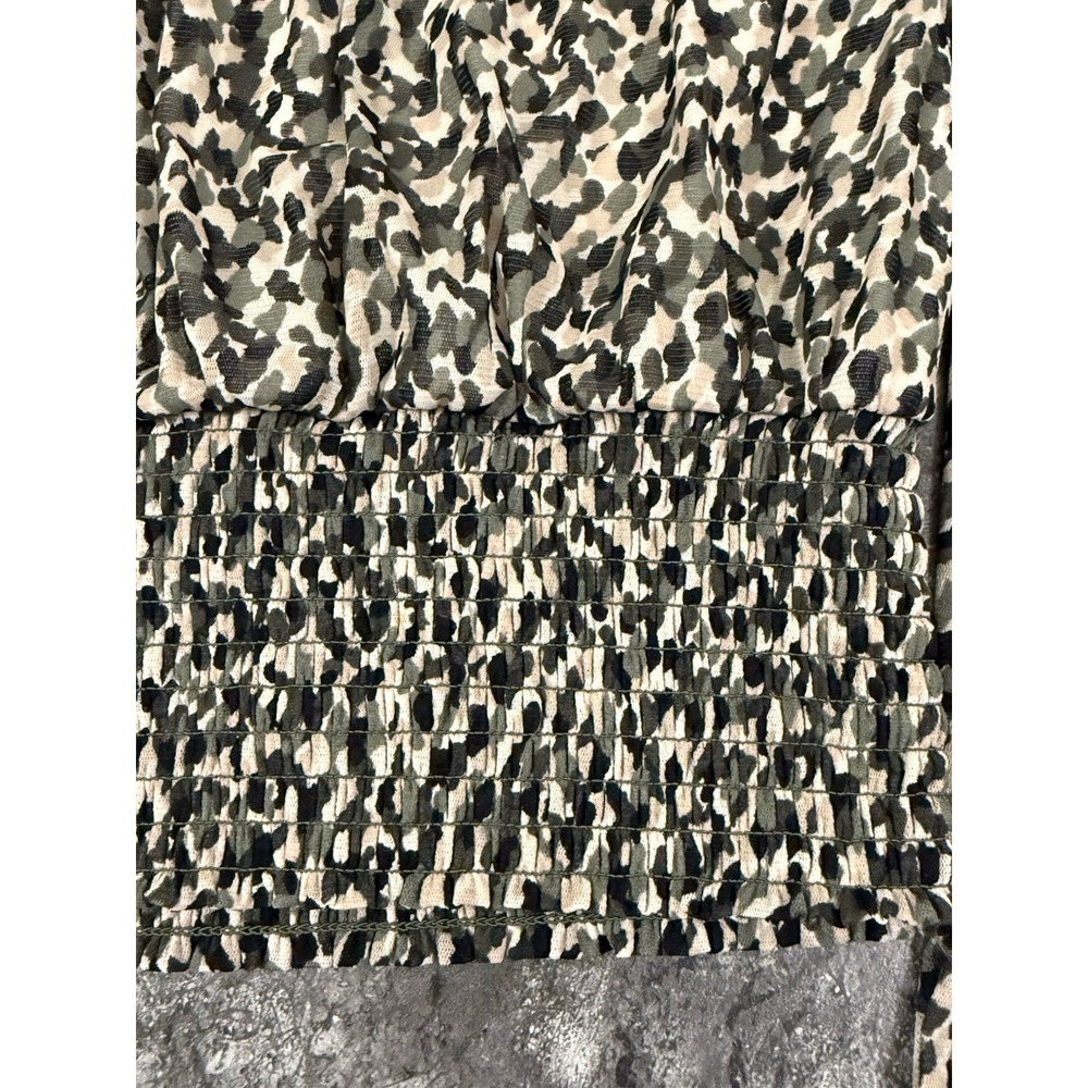 White House Black Market Smocked Waist Camouflage Lined Meshy Top Sz L - Picture 6 of 12